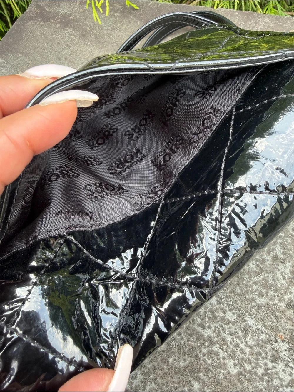 Michael Kors Black Patent Quilted Chain-Accent Crossbody/Wallet On Chain
